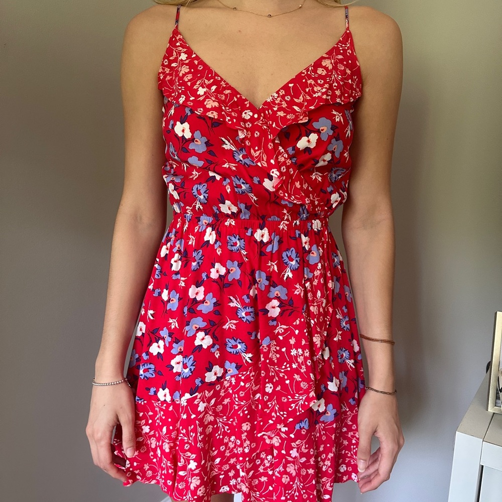 Express Red Printed Ruffle Dress - Picture 2 of 3